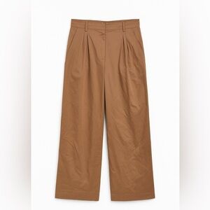 Brown wide leg plus size pleated trouser pants